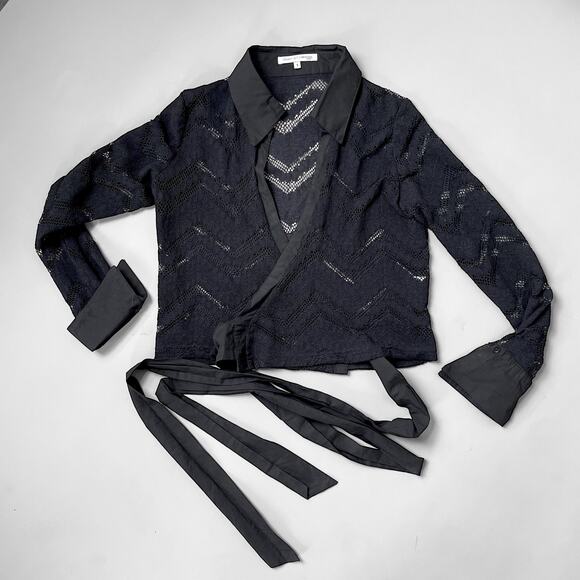 VTG Black Lace Goth Y2K Wrap Top Dark Romantic Shear Studio De Compagnie Paris - Picture 9 of 11